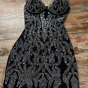 Windsor Black Rhinestone Mini Dress xs